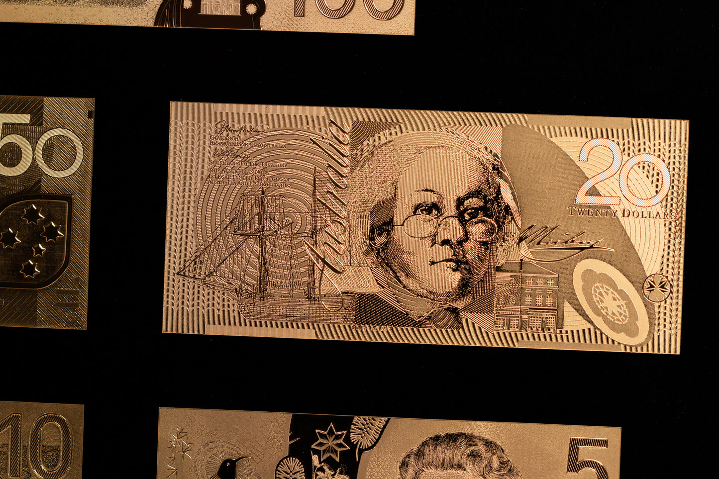 24 Carat Gold Australian 5 Banknote set $100, $50, $20, $10, $5
