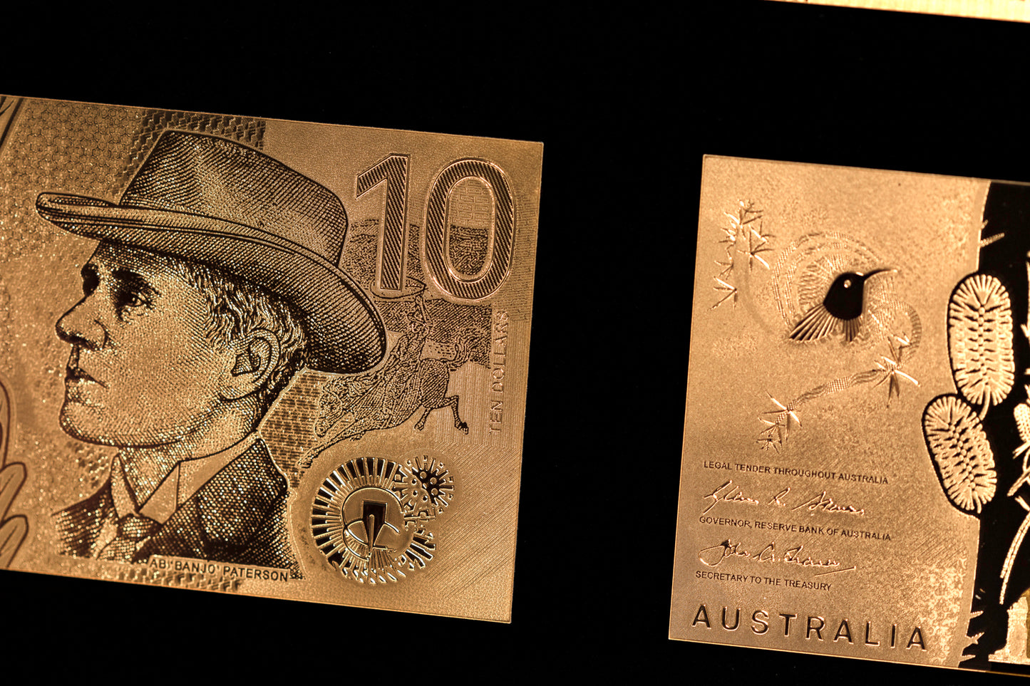 24 Carat Gold Australian 5 Banknote set $100, $50, $20, $10, $5
