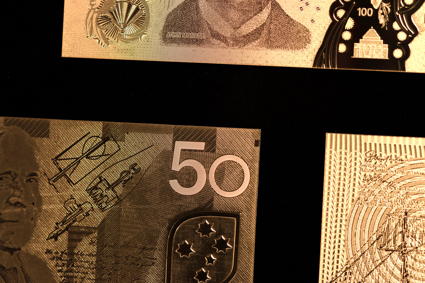 24 Carat Gold Australian 5 Banknote set $100, $50, $20, $10, $5